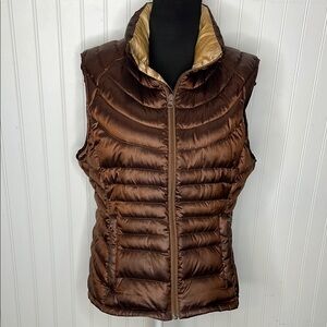 Women's Brown Quilted Packable Puffer Vest with Contrast Inner Collar